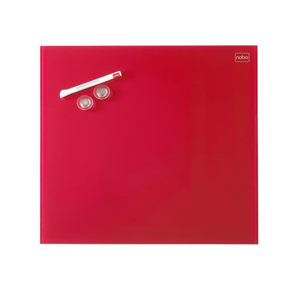 Nobo Glass Whiteboard, Magnetic, 450 x 450 mm Square Tile Design, Includes Glassboard Marker, Magnets and Fitting Kit, Red, 1903955