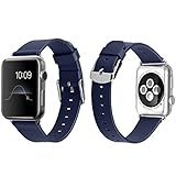 J&D Tech Leather Strap Wrist Replacement Band with Metal Clasp for Apple Watch, 42mm, Blue