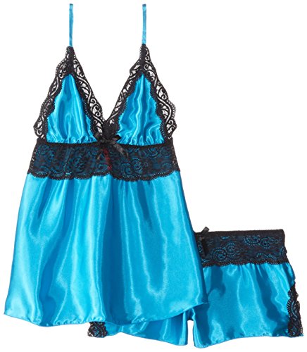 Seven Til Midnight Women's Enchanting Lace Trim Cami and Short, Turquoise, Large - Thumbnail 4
