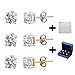 Silver Stud Earrings Black CZ Men Women 6mm Round Shape 3 Pairs With Gift Box (Rose Silver Gold)