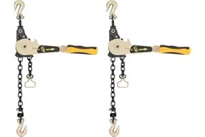 QUSKLISU Ratcheting Chain Binder Kit, Easy Ratchet Chain Binder with Grab Working Load Tie Down Hooks Heavy Duty Tie Down Ratchet Load Binder for Trucks & Flatbed Trailers (3/8" - 1/2", 2 Pack)