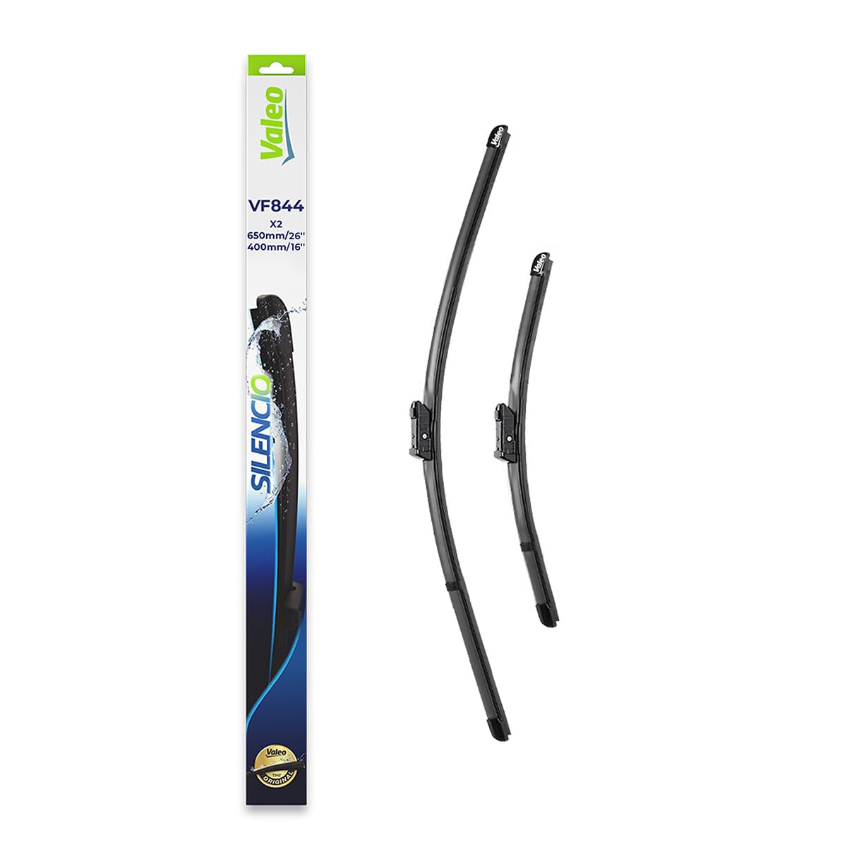 VALEO Silencio Wiper - VF844 - Kit of High Performance, Superior Road Visibility, Easy Installation Original Flat Blades 650mm/400mm - Front - Set of 2 Wiper Blades - 577844