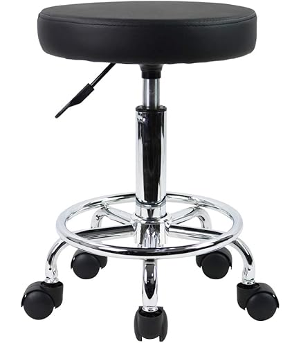 Amazon.com: KKTONER PU Leather Round Rolling Stool with Foot Rest