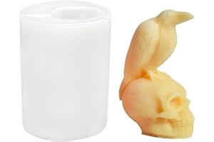 PEVOGON Halloween Candle Mold for Candle Making, 3D Silicone Mold for Resin Casting DIY Plaster Polymer Clay Home Decoration (Crow Steps on The Skull)