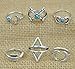 Sunscsc Vintage Silver Arrow Moon Turquoise Joint Knuckle Nail Midi Ring Set of 6 Rings