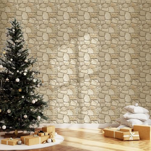 COMSTICKC 3D Stone Adhesive Panels, 10 Pieces 30 x 30 cm, 3D Brick Wall Stickers, PVC Faux Stone Panel for Decorative Walls Indoor Kitchen, Bathroom, Living Room, Waterproof