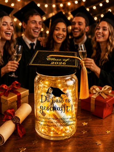 TUZELITA Original Passed Exam Gift, LED Bottle Light Graduation Money Gifts Packaging with Graduate Hat - Gift Box for ABI, Bachelor, Master Graduation Gift Du hast es Geschafft
