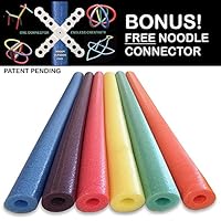 Oodles of Noodles Deluxe Foam Pool Swim Noodles - 6 Pack Asst 52 Inch Wholesale Pricing Bulk Pack and Free Connector