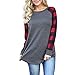 Ankola Tops, Women O-Neck Plaid Long Sleeve Shirts Patchwork Sweater Sweatshirt Pullover (XL, Gray)