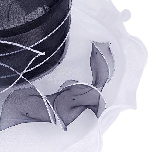 Women's Fascinators Wide Brim Sun Hat for Kentucky Derby, Church, Wedding, Tea Party, Royal Ascot, Easter (Black/White)