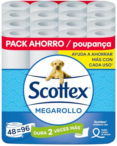 Papel Higiénico Megarollo (Doble rollo) 48 rollos equivalen a 96 rollos regulares - (4 packs de 12 rollos)