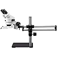 AmScope SM-5BX-FRL Professional Binocular Stereo Zoom Microscope, WH10x Eyepieces, 3.5X-45X Magnification, 0.7X-4.5X Zoom Objective, 8W Fluorescent Ring Light, Ball-Bearing Double-Arm Boom Stand, 110V-120V, Includes 0.5X Barlow Lens