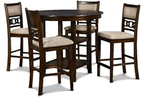 New Classic Furniture Gia 5-Piece Round Counter Height Set with 1 Dining Table and 4 Chairs, 42", Cherry