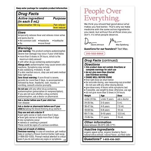 Genexa Kids’ Pain and Fever Reducer Childrens Acetaminophen, Dye Free