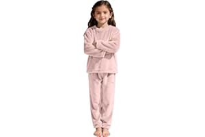 Boys Girls Fluffy 𝗣a𝗷amas Set Kids Plain Thick Fleece Velvet Pullover Tops Pants Toddler Cozy Thermal 2 Piece Outfits