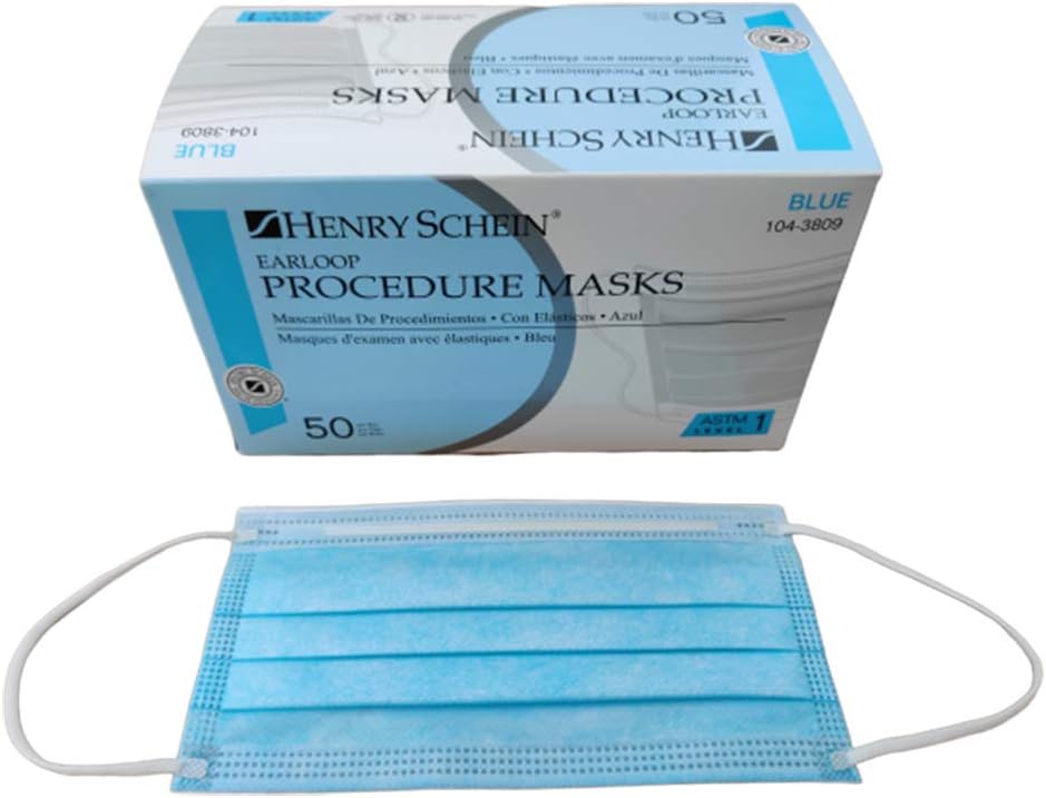 Earloop Procedure Masks, 1 Box of 50 Face Masks, Various Colors (Blue)