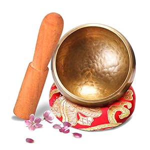 Singing Bowl, NASUM Tibetan Singing Bowl Set Hand Hammered Meditation Music Bowl~for Mindfulness Meditation, Relaxation, Stress, Anxiety Relief, Chakra Healing, Yoga, Zen~Perfect Spiritual Gift-9cm