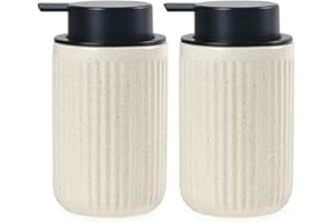 BosilunLife Beige Soap Dispenser Set - 2 Pack 12oz Ceramic Dish Soap Dispenser with Rust Proof Pump for Kitchen, Hand Soap and Lotion Set Suitable for Farmhouse Bathroom Decor