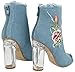 JJF Shoes Women Robin Blue Denim Zipper Frayed Frizzy Floral Embroidered Block Clear Perspex Heel Ankle Bootie-6.5