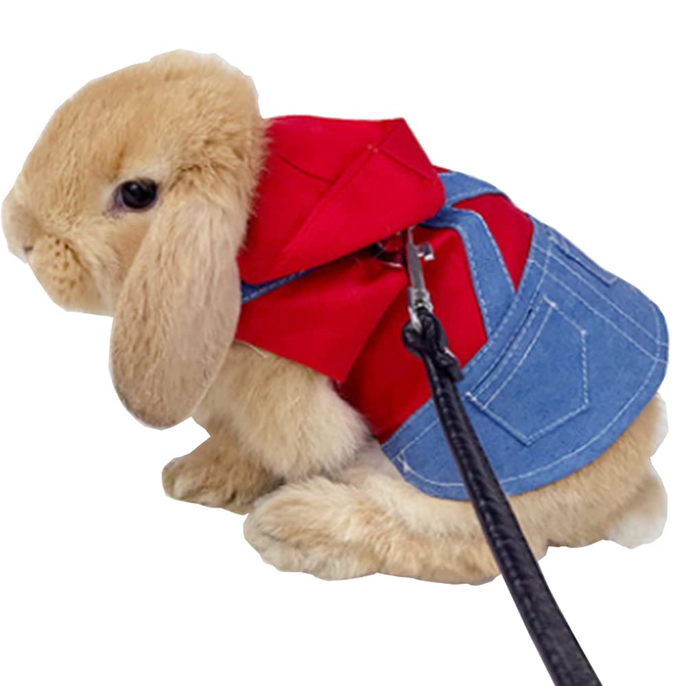 Anelekor Small Pet Costume Rabbit Clothes Ferret Hoodies Sweatshirt Bunny Vest Harness and Leash Set Kitten Sweater Small Animals Outfits for Chihuahua Kitty Mini Dog and Small Breeds (A, L)