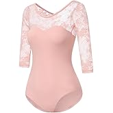 Limiles Adult Ballet 3/4 Sleeve Lace Back Leotard for Women Dance Ballet