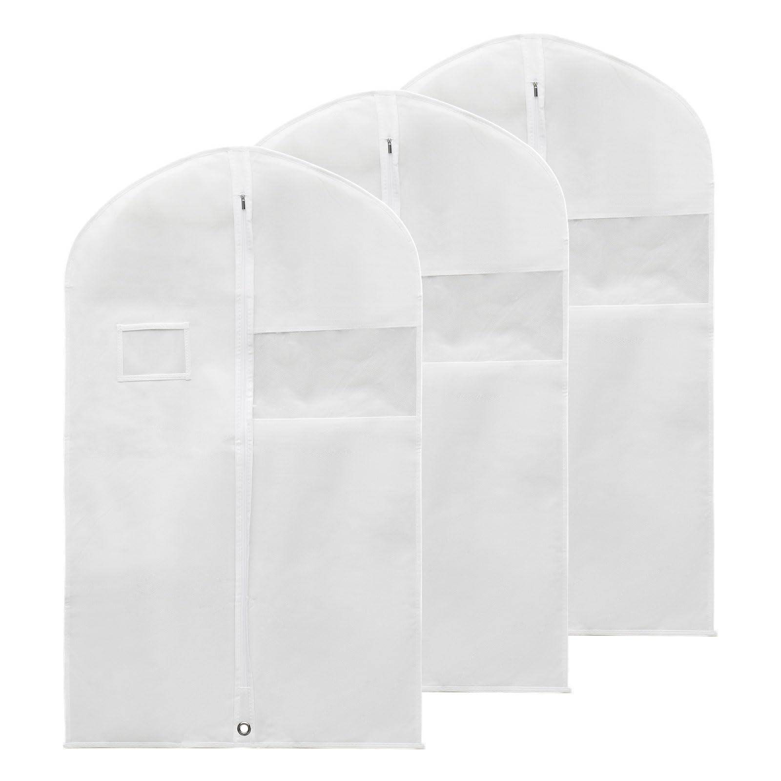 PATIKIL 40" Garment Bag, 3 Pack Breathable Suit Bag for Storage Hanging Clothes Dustproof Garment Covers for Suits Coats Dresses, White
