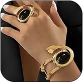 CXENSJH Gold Open Bracelet Ring for Women Chunky Pearl Cuff Open Adjustable Bracelet Ring Set Vintage Punk Jewelry