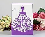 PONATIA 25PCS Laser Cut Crown Wedding Invitations Cards For Birthday Sweet 15 Quinceañera Party Invite, Wedding Bridal Engagement Invite (Dark Purple)