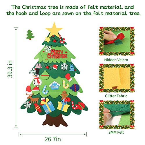 Kids DIY Christmas Tree with 32pcs Detachable Ornaments for Wall & Door Hanging Xmas Gifts for Children Toddler Non Jigsaw Puzzle Home Decorations Toy