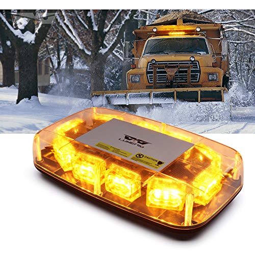 Lumenix Amber Yellow LED Rooftop Strobe Light Bar 30 LED Flashing Strobe Lights 12″ Mini Emergency Hazard Warning Strobe Light Beacon with Magnetic Base for Trucks Snow Plow Cars Construction Vehicles