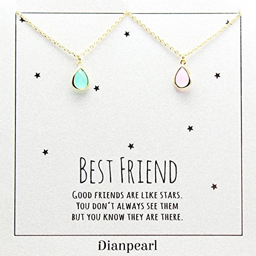 light pink and aqua crystal necklace, Best friends necklace for 2, BFF Necklace, friendship necklace for 2, Gold dainty necklace, gemstone necklace, tiny crystal,new