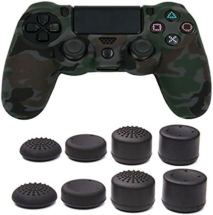 Silicone Cover Skin case for PS4 /SLIM /PRO controller, COCOTOP Video Game Skins Accessories Protector for PlayStation 4 Controller ( camouflage controller skin x 1 +Thumb Grips x 8) (Dark Green)