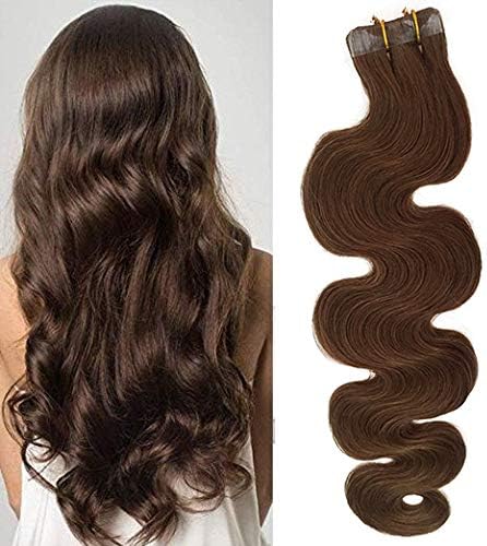 Ash Brown Tape in Human Hair Extensions Body Wave 70grams/20pcs #8 Glue in Remy Hair Light Brown Invisible Skin Weft PU Tape in Hair Extension 24inch for Women