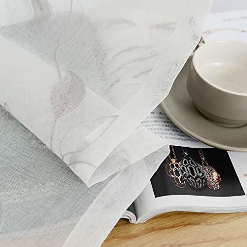 Haperlare Sheer Curtains, Room Decorative Voile Grommet Sheer Curtain Panels Floral Embroidered Semi Sheer Window Drapes for Bedroom, 52 x 95 Inch, 2 Panels, Gray Embroidery