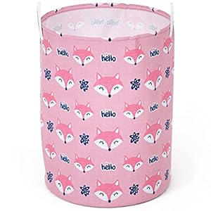ZUEXT Large Fox Laundry Basket, Waterproof Hello Pink Collapsible Storage bin with Handles for Clothes, Kids Girls…