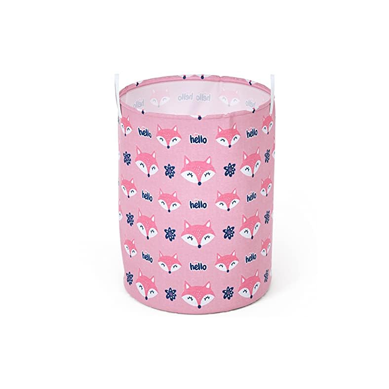 ZUEXT Large Fox Laundry Basket, Waterproof Hello Pink Collapsible Storage bin with Handles for Clothes, Kids Girls…