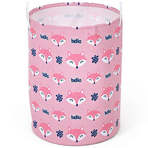 ZUEXT Large Fox Laundry Basket, Waterproof Hello Pink Collapsible Storage bin with Handles for Clothes, Kids Girls…