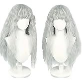 Beutthiar Women Long Wavy Gray Wig Synthetic Hair with Bangs for Griffith Cosplay Halloween