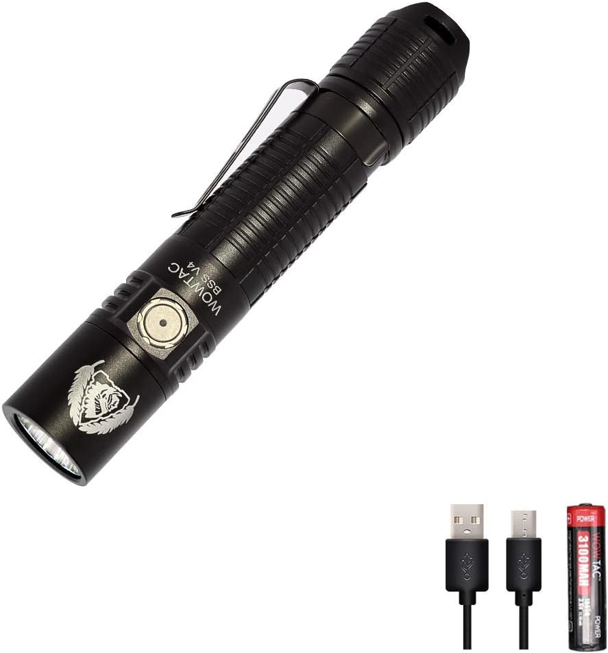 WOWTAC BSS V4 Tactical LED Flashlight, strike bezel, Super Bright 1785 Lumens Rechargeable EDC Flashlight, Waterproof IPX8 Portable Outdoor Handheld Light for Camping Hiking Emergency Self-protect- CW - - 