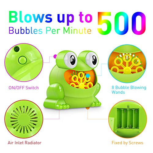 Bubble Machine, Automatic Bubble Maker Blower with A Bottle of Bubble Solution Over 500 Bubbles per Minute Bubble Machines Toy for Kids Toddlers Bath Parties Wedding (Frog)