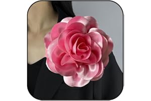 BIKE8 Dainty Satin Fabric Rose Flower Brooches 7.5in Extra Large Big Camellia Flower Brooches Lapel Pins for Women Wedding Party Dance Dress Clothes Accessories