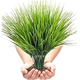 Artificial Plants Outdoor UV resistant Faux Plastic Wheat Grass Fake Leaves Shrubs Window Box Wholesale Greenery Bushes Indoor Outside Home Garden Light Green Verandah Office Windowsill Decor- 4 PCS