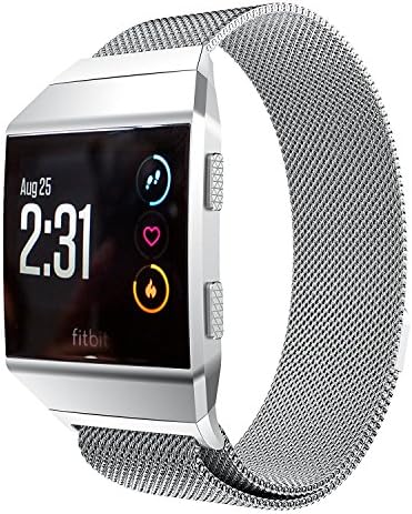 Biaoge Fitbit Ionic Bands Small &amp; Large,Magnetic Stainless Steel Milanese Loop Metal Replacement Strap for Fitbit Ionic Watch Women Men (Silver, Small:5.5''-8.5'')