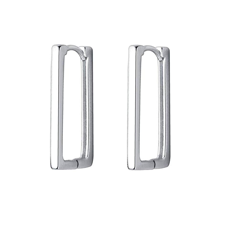 Rectangle Minimalist Sterling Silver Small Hoop Earrings for Women Girls Cartilage Dainty Huggie Hoops 20mm
