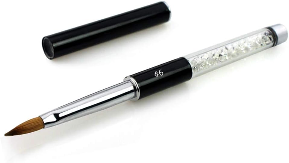 NMKL Oval Kolinsky Sable Hair Acrylic Nail Brush Clear Rhinestones Handle Nail Art Tool (Size 6)
