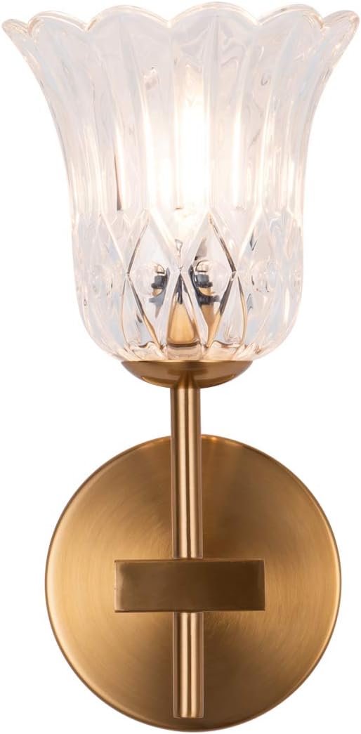 YIFI Classic Flower Glass Shade Wall Lights Fixture, Gold Bathroom Vanity Wall Lamp, G9 1-Light Wall Sconces for Bedroom Living Room Dining Room Foyers Kitchen, UL Listed Wires