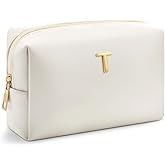 Kigeli Initial Makeup Bag Gifts for Christmas Women Girls Bridesmaid Stocking Stuffers Personalized PU Leather Preppy Monogram Cosmetic Bag Travel Toiletry Pouch Birthday Wedding Bridal Shower Gift(T)