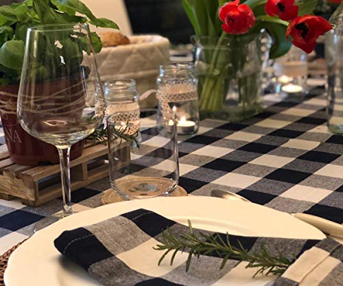 Navy Checked Napkins - Buffalo Plaid Napkin - Cotton Plaid Napkins - Cotton Buffalo Check Napkins - Kitchen Napkins Cotton - Checked Napkin - Buffalo Check Napkins Set of 6 (18X18), Navy/Cream - Thumbnail 5