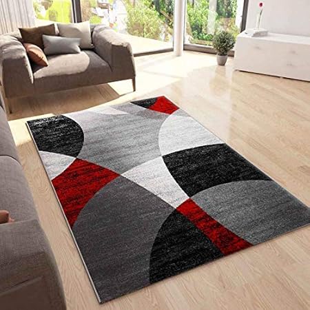 Vimoda Tappeto Rosso Soggiorno Camera Letto Geometrica Motivo A Cerchi Erica In Grigio Bianco Nero E Rosso öko Tex Certificata Rosso Rosso