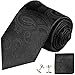 Paul Malone Necktie, Pocket Square and Cufflinks 100% Silk Black Paisley